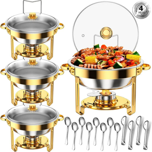 Round Chafing Dishes for Buffet 4 Pack 5 Qt High Grade Chafing Dish Buffet Set